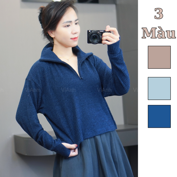 Áo len có khoá cổ STYLE ÂU MỸ ( H42 Navy /  H43 Xám Xanh / H44 Nâu )