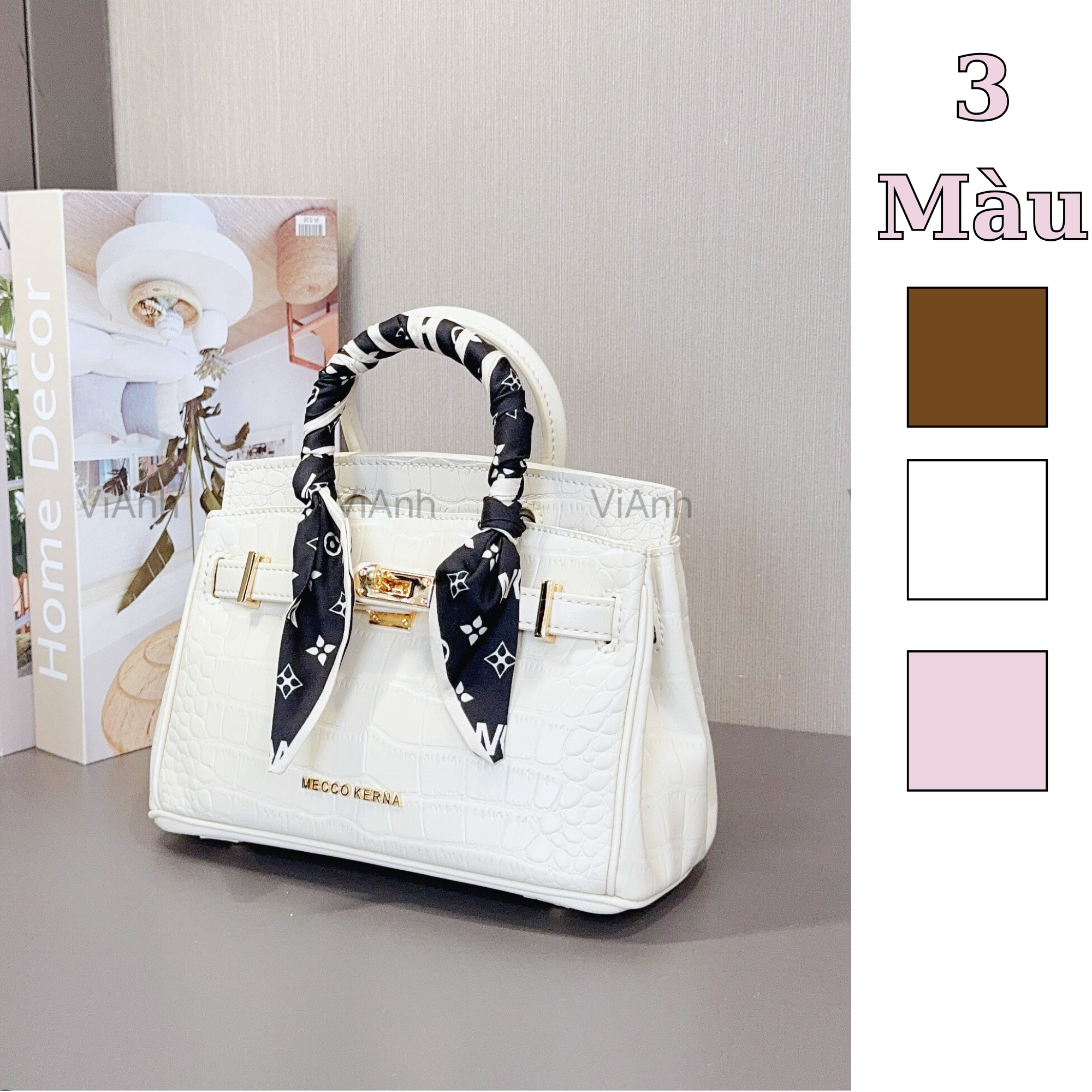 Túi xách T77 chữ nhật xách tay CĐC charm khăn ngẫu nhiên XK1277 / 20x14