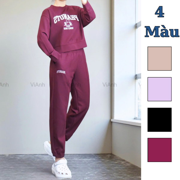 Bộ dài tay hình thêu PEANUTS Uni chất Umi Hàn