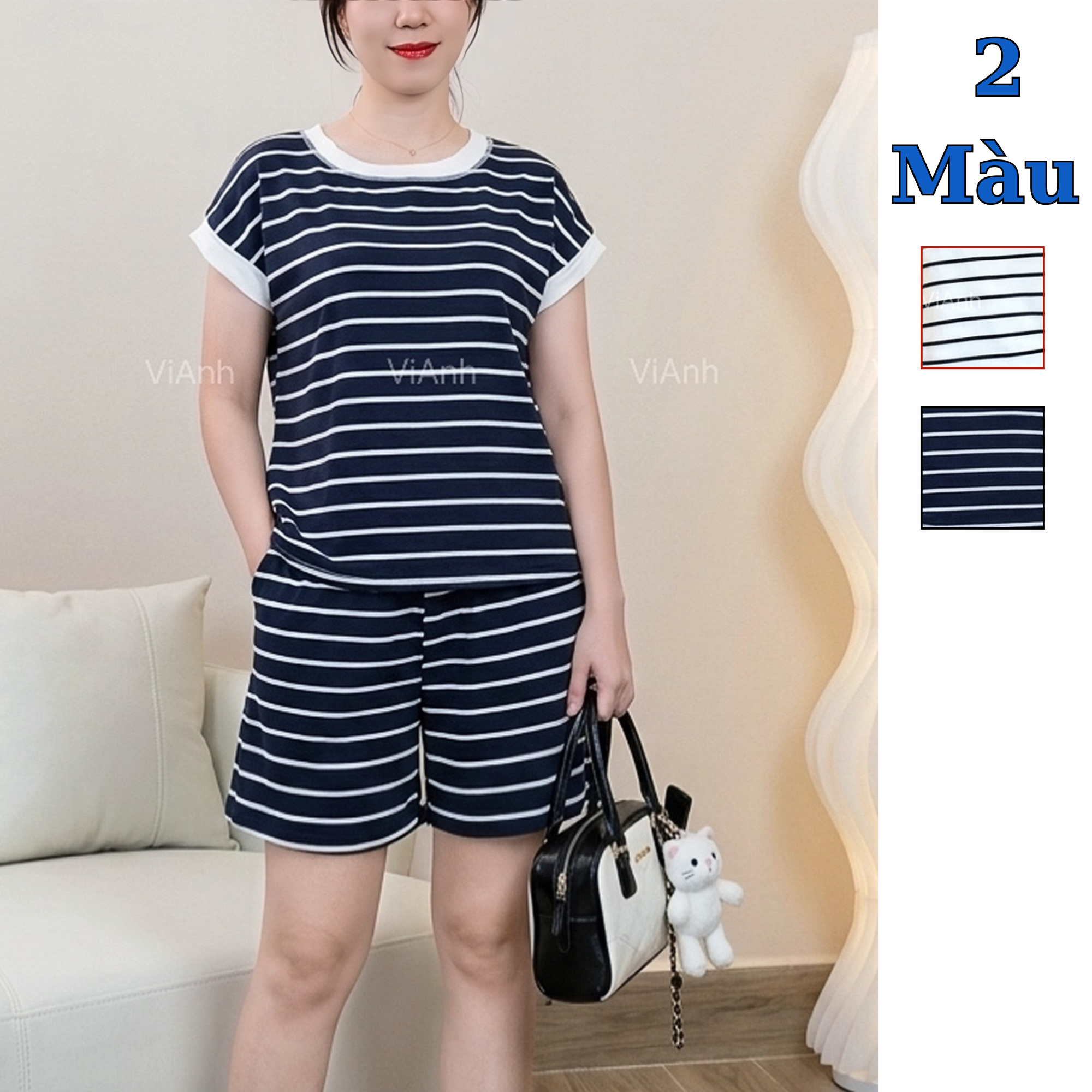 Bộ thun gân ngắn tay style US / D181 xanh - D182 trắng