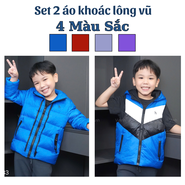 Set 2 áo Bông Lông Vũ ( áo khoác + gile ) Style Hàn ( XANH : V1 / ĐỎ : V2 / GHI : V3 / TÍM : V4)