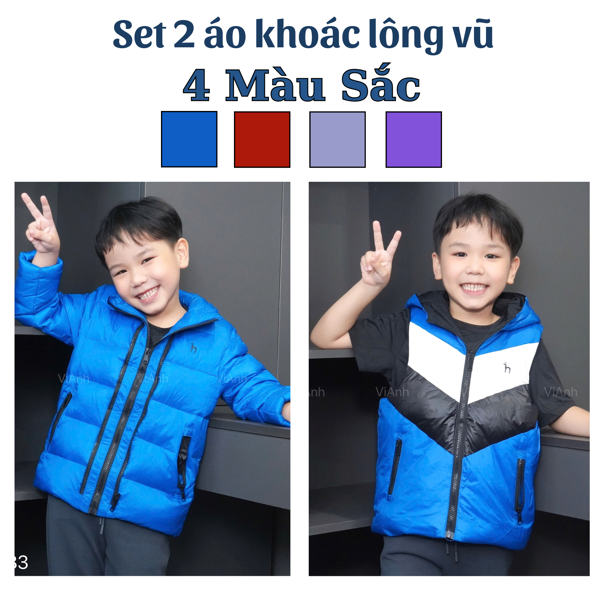 Set 2 áo Bông Lông Vũ ( áo khoác + gile ) Style Hàn ( XANH : V1 / ĐỎ : V2 / GHI : V3 / TÍM : V4)