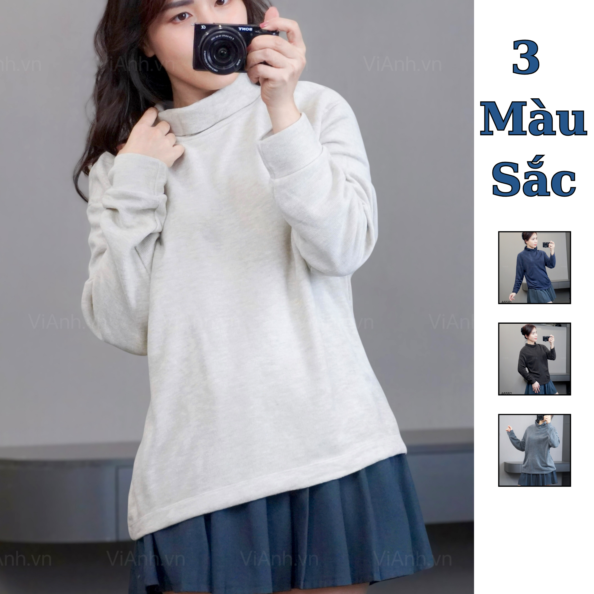 Áo len cao cổ UNI / C80 kem xám , C81 xanh than , C82 nâu