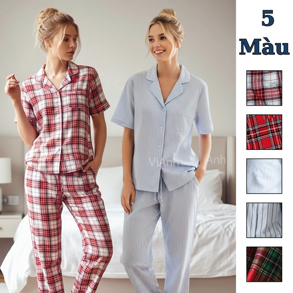 Set bộ áo ngắn quần dài vải thô VIC