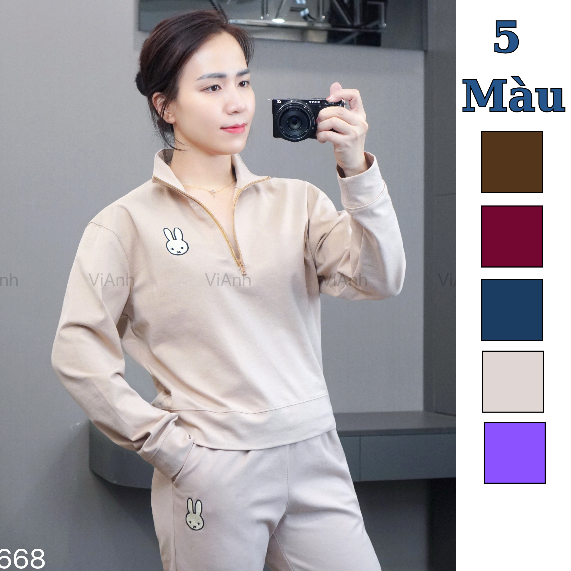 Bộ dài tay thêu thỏ UNI - 5 màu