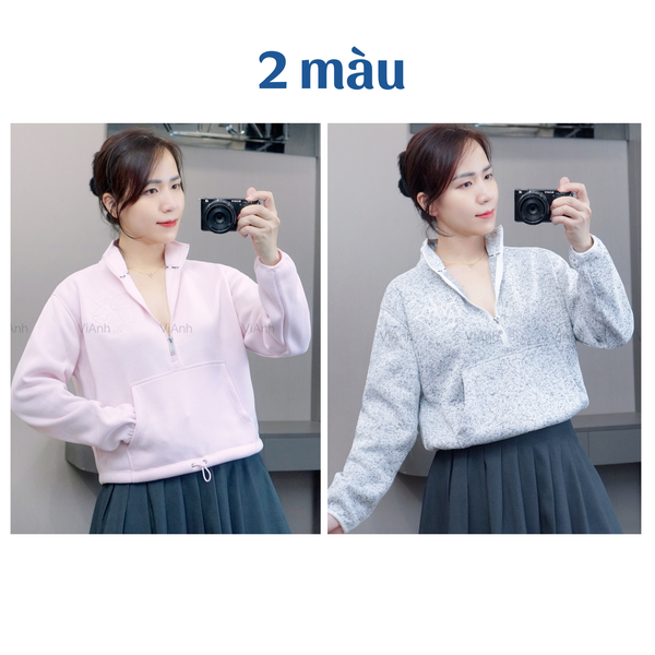 Áo sweater khoá cổ Style Âu Mỹ / E5 hồng - E6 xám