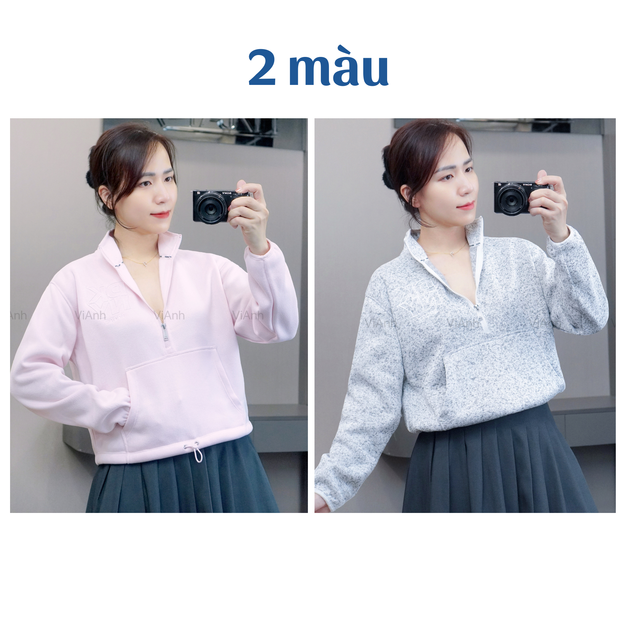 Áo sweater khoá cổ Style Âu Mỹ / E5 hồng - E6 xám