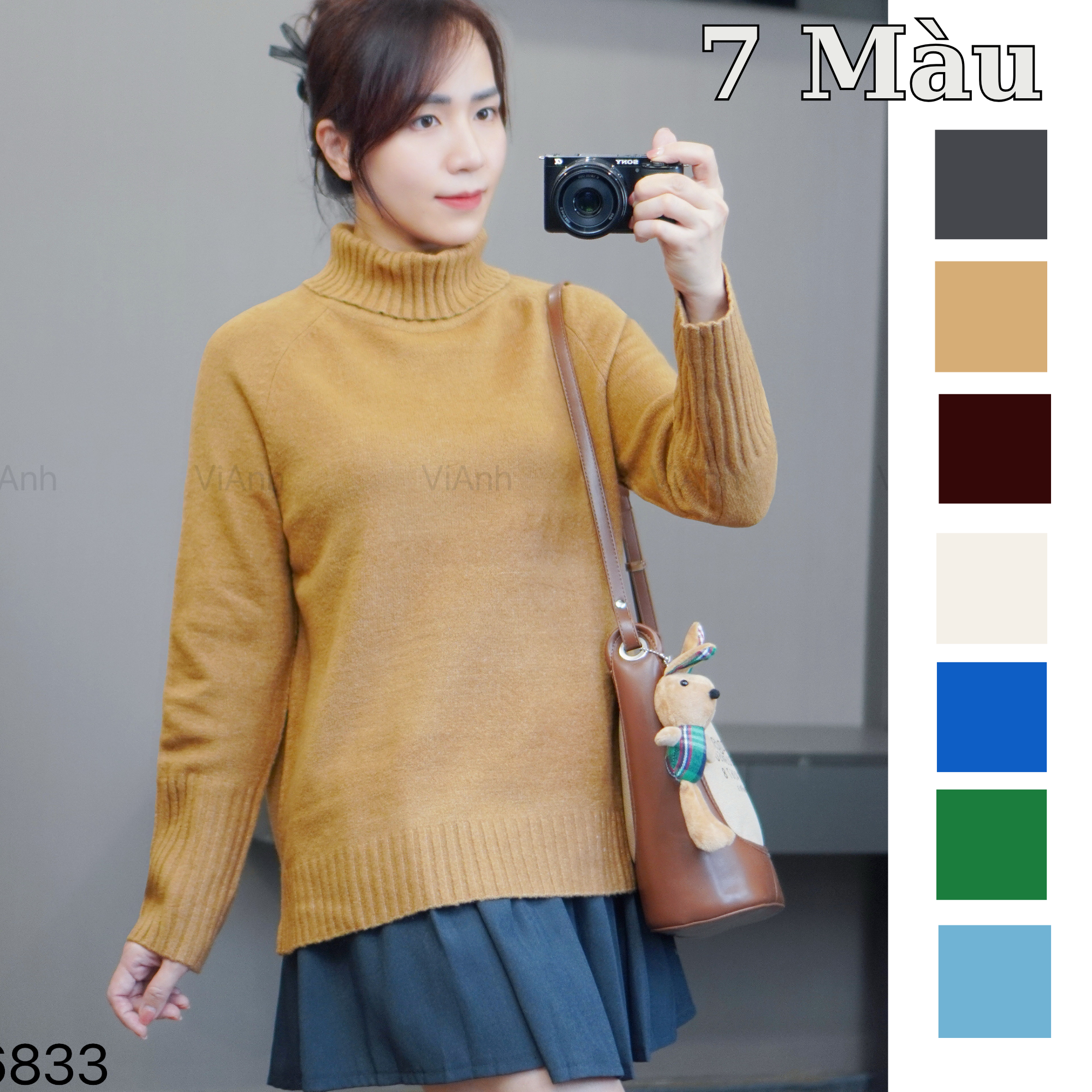 Áo len cao cổ xuất Hàn / V2 xanh than , V3 nâu nhạt , V4 đen , V5 xanh nhạt , V6 nâu đậm , V7 xanh lá , V8 trắng kem , V9 xanh đậm