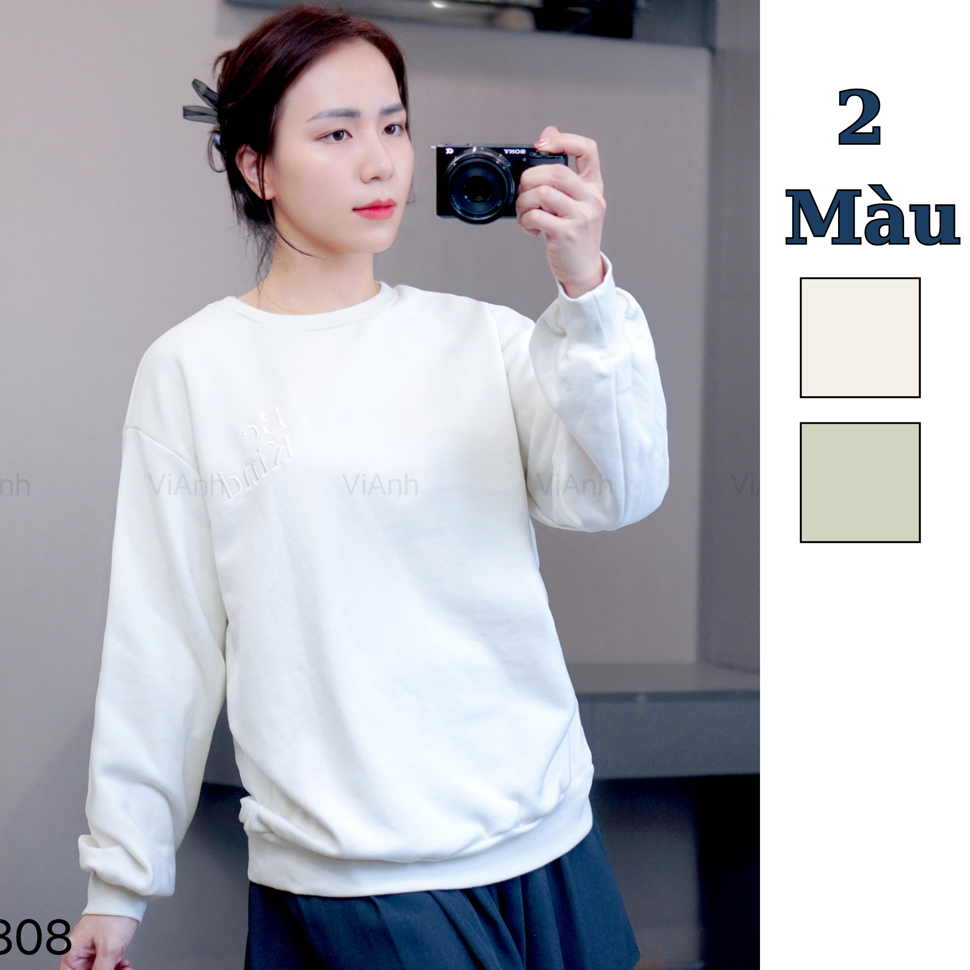 Áo sweater thêu chữ Cotton Classic / C8 TRẮNG KEM / C9 XANH NHẠT