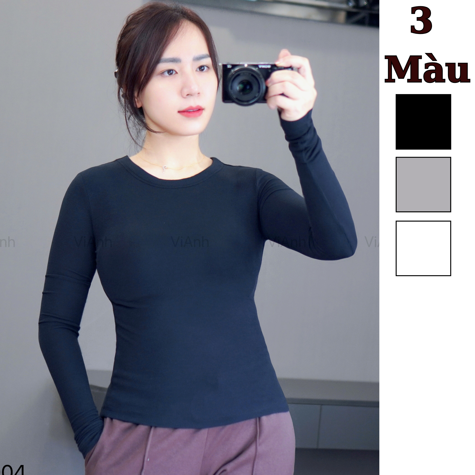 Áo thun tăm dài tay style US / T3 XÁM / T4 ĐEN / T5 TRẮNG