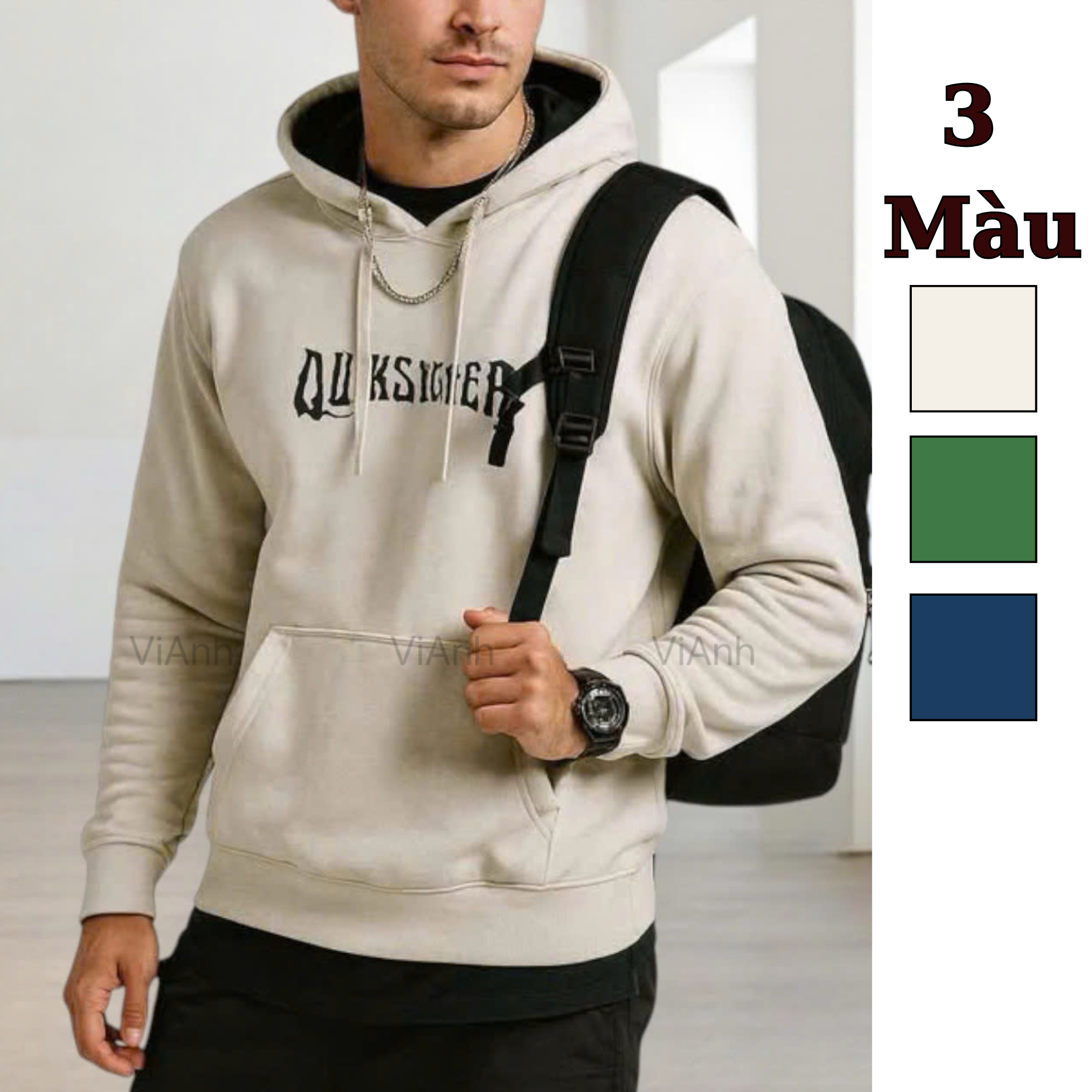 Áo hoodie có mũ style Âu Mỹ / H4 xanh than, H5 trắng , H6 xanh lá