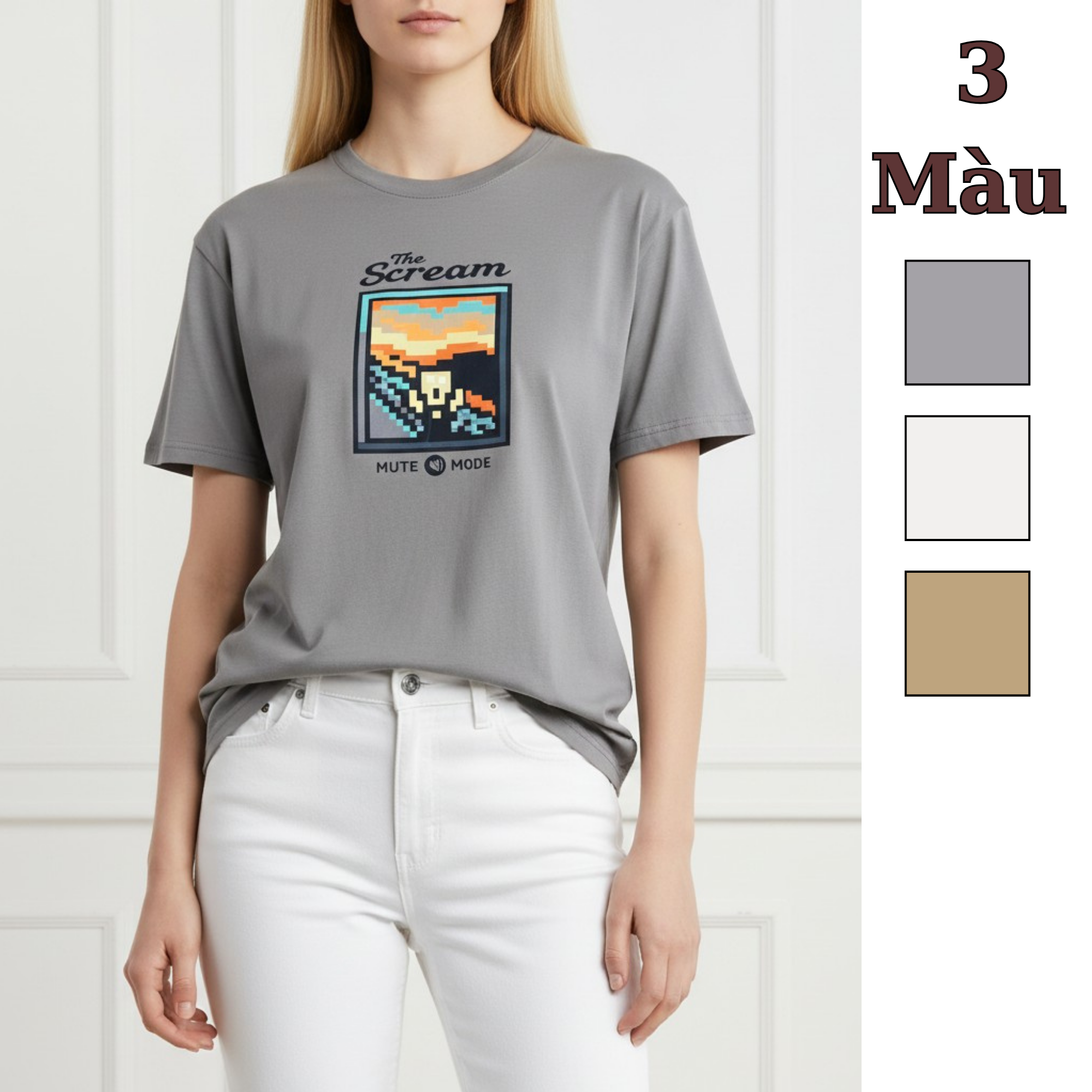 Áo thun in chữ The scream NET / D450 XÁM , D451 BE NÂU , D452 TRẮNG