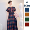 Đầm Váy dài kẻ style US / D498 tím kẻ hồng , D499 nâu kẻ , D516 nâu cam , D517 xanh lá kẻ đỏ