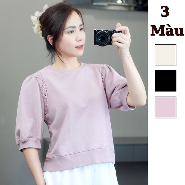 Áo tay phồng mix ren style US UK / R1 trắng , R2 đen , R3 hồng