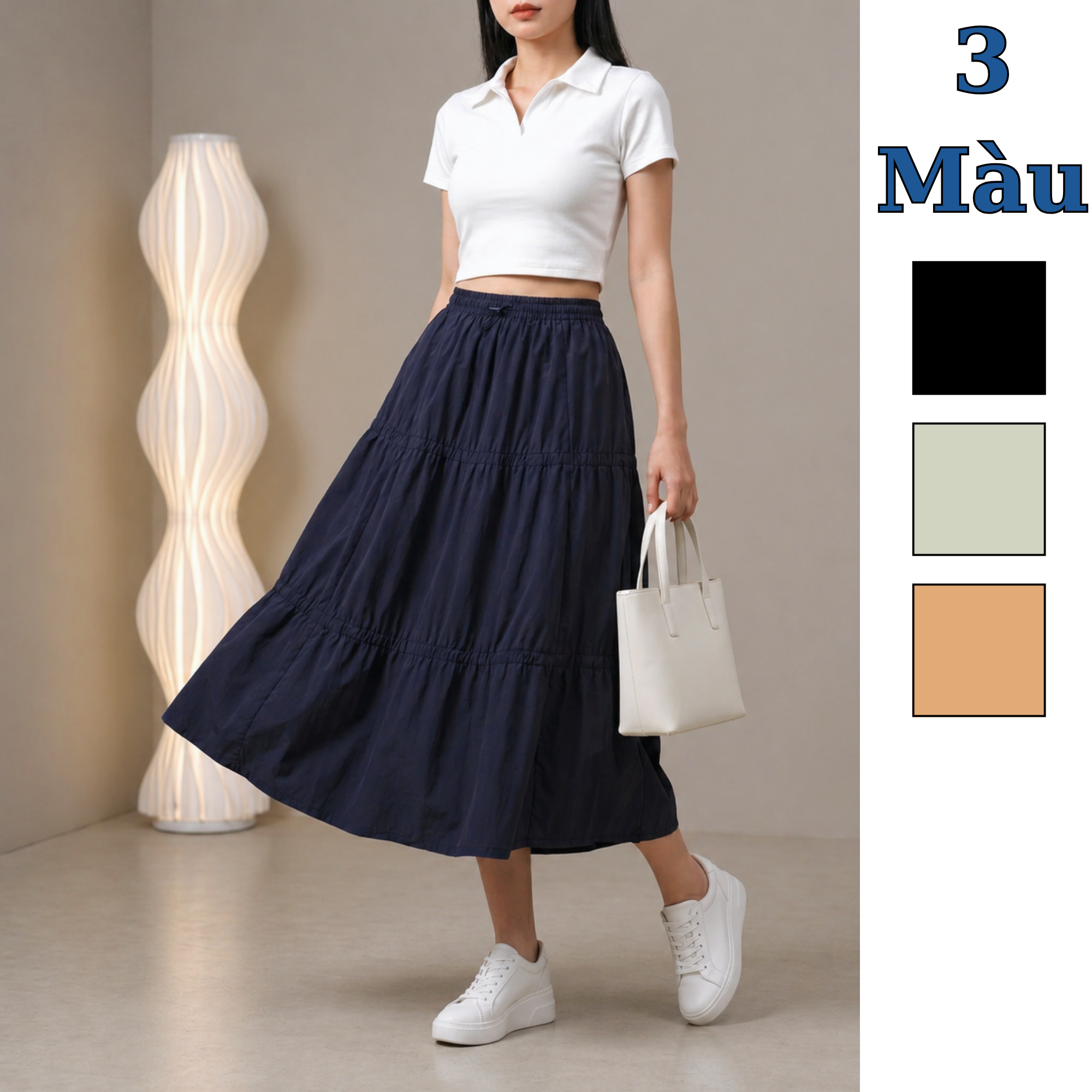 Chân váy gió style Hàn / D633 đen , D634 cam , D635 xám