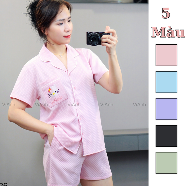 Bộ ngắn tay mặc nhà GU / V26 hồng , V27 xanh lá , V28 tím , V29 đen , V30 xanh dương