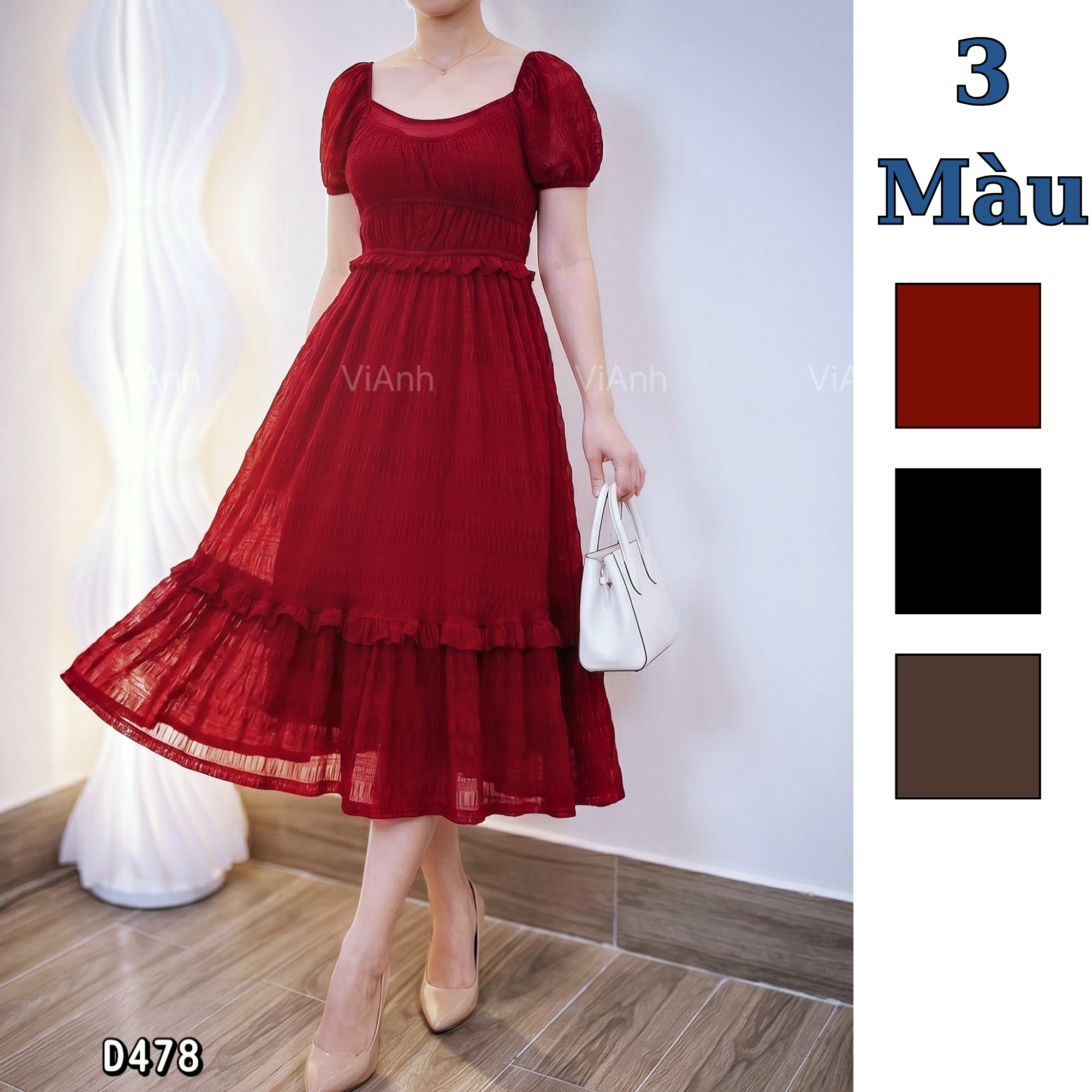 Đầm Váy ren xoè xuất Mỹ / D477 đen , D478 đỏ , D479 nâu