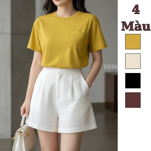 Áo thun kiểu HÀN phom rộng / D654 đen , D655 nâu , D656 vàng , D657 kem
