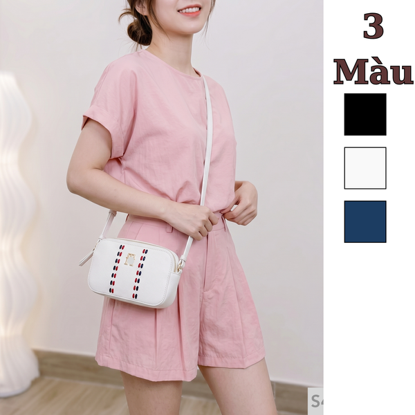 Túi đeo chéo phom hộp style Âu Mỹ / 12 x 20 / TRẮNG - XANH - ĐEN ( xuất dư NL)