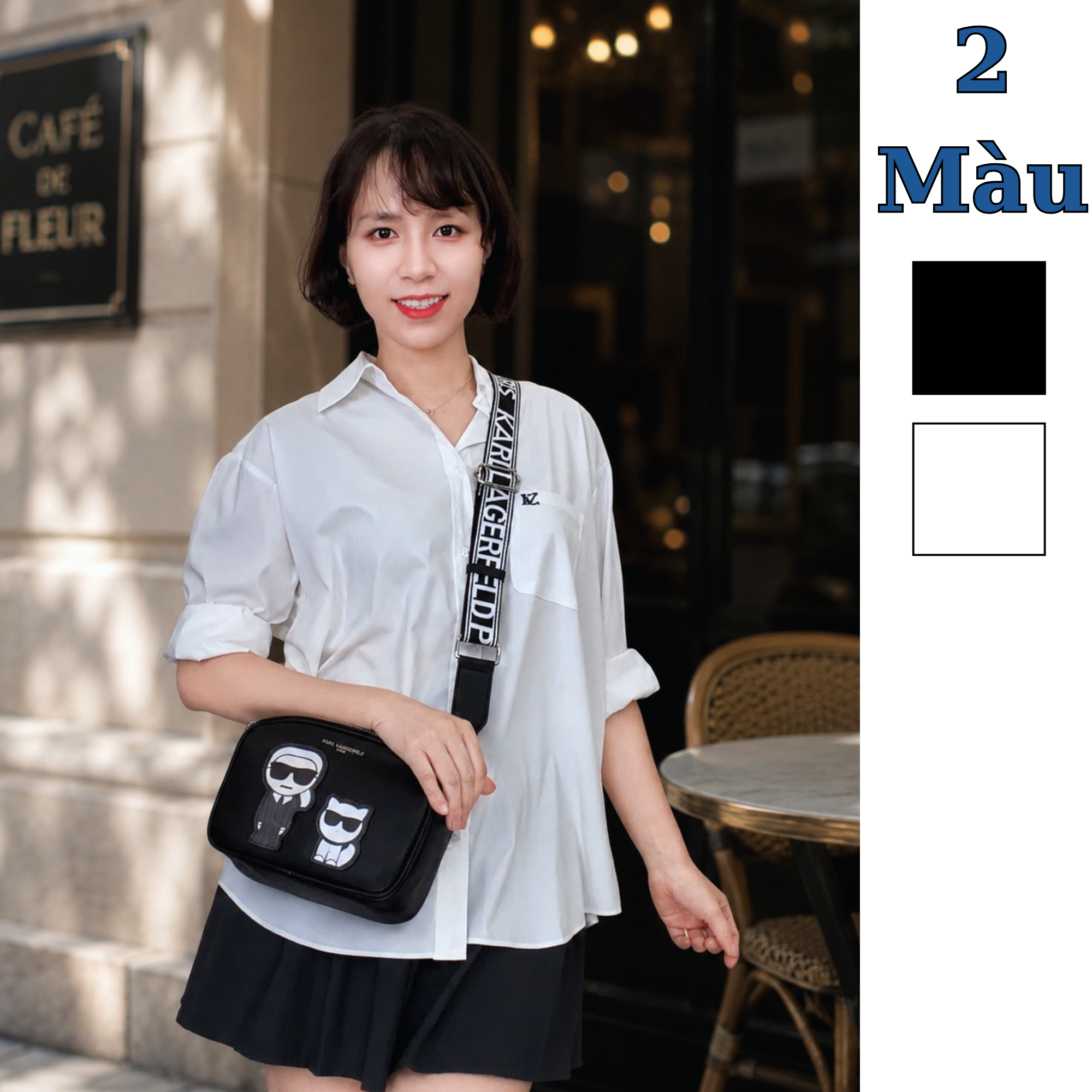 Túi đeo chéo phom hộp xuất dư NL style US UK S516 / 15x22 / ĐEN - TRẮNG
