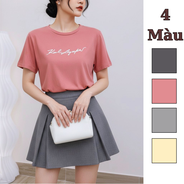 Áo thun ngắn tay in chữ sytle Nhật Hàn / Đỏ hồng , Xám nhạt , Vàng kem , Ghi đen
