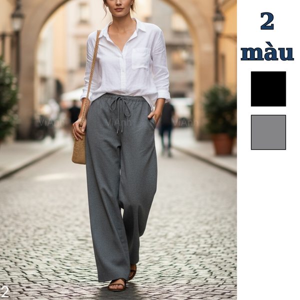 Quần ống suông dây rút style US UK / XÁM K92 / ĐEN K91