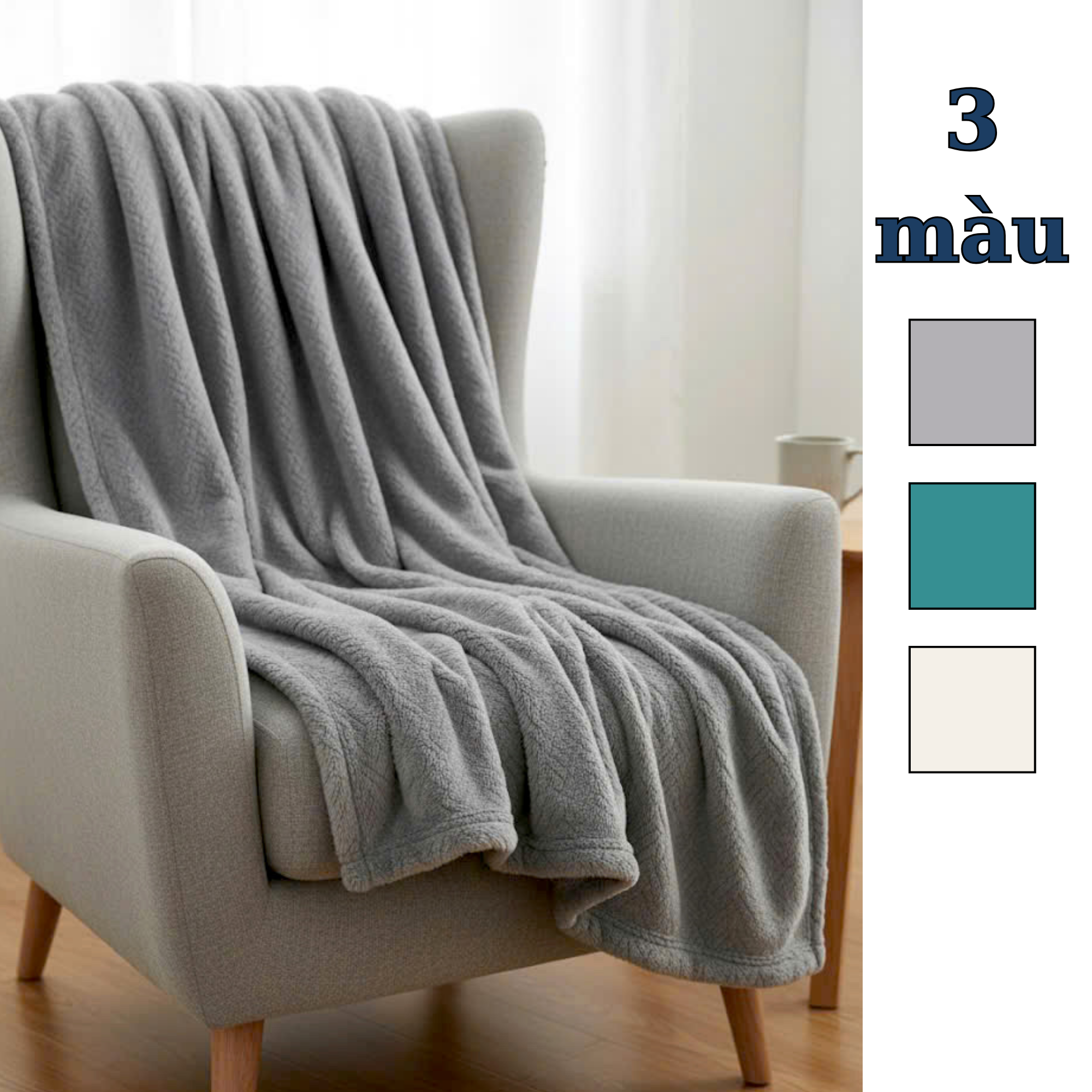 Chăn lông tuyết style US / 1,8x1,5m / B73 xanh - K73 kem - X73 xám