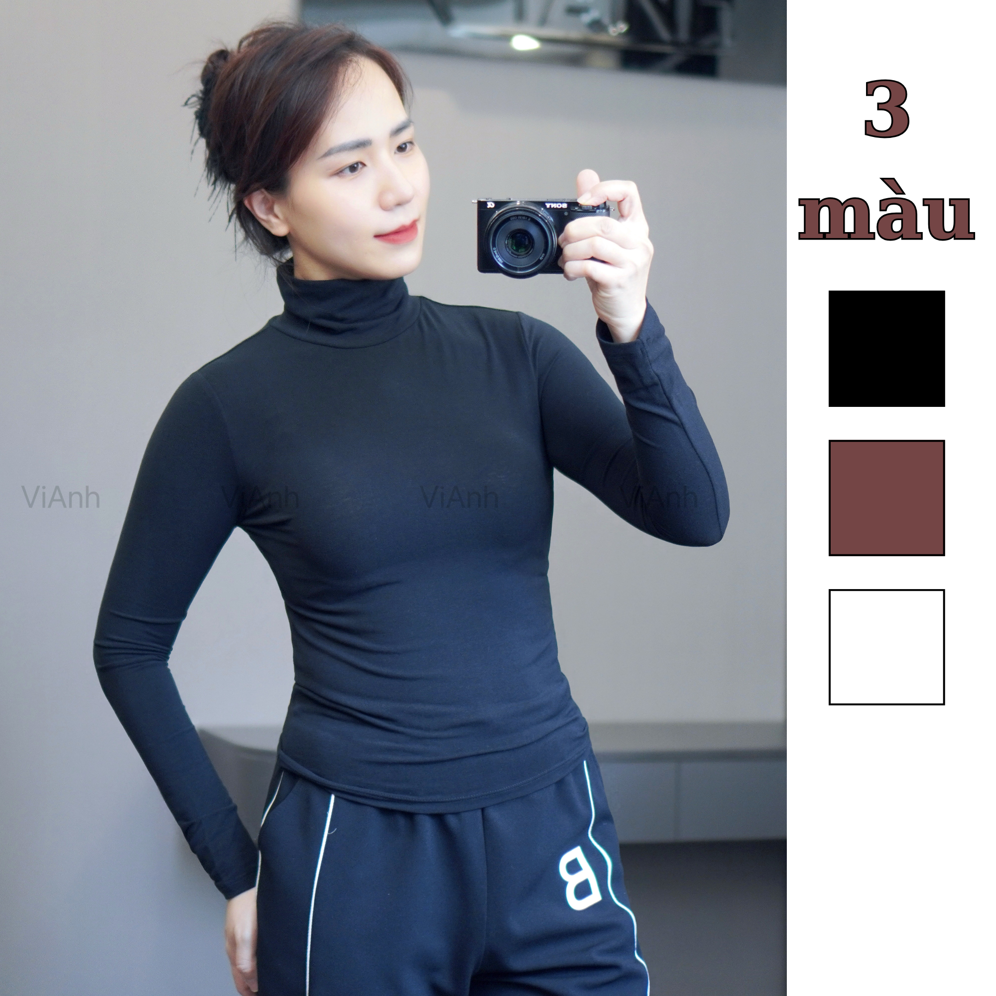 Áo cổ lọ dài tay style US UK / C52 đen - C54 nâu đậm - C58 trắng kem