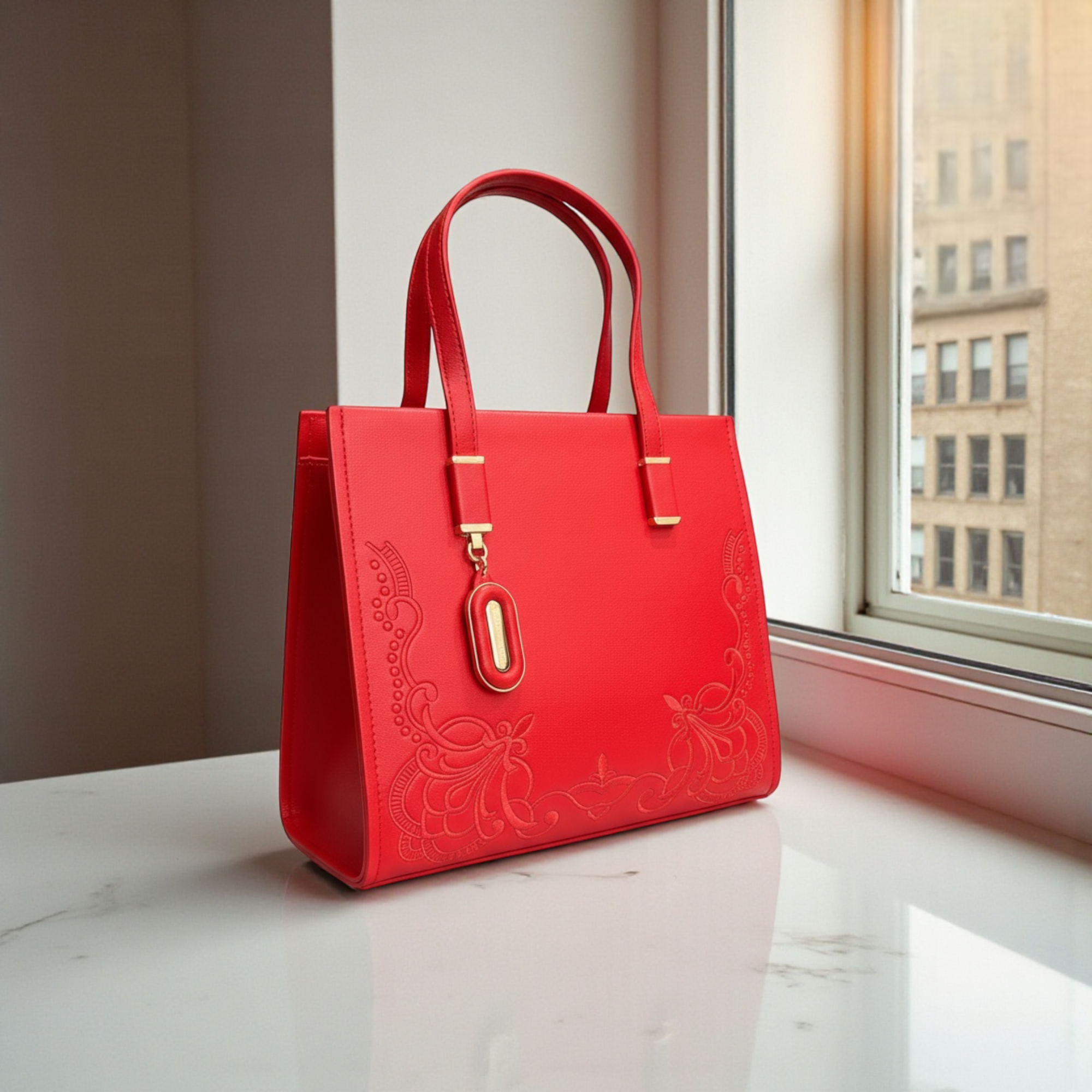 Túi xách P10 Pec.ker chữ nhật xách tay CĐC CHR XK1010 / 26x22 / ĐỎ