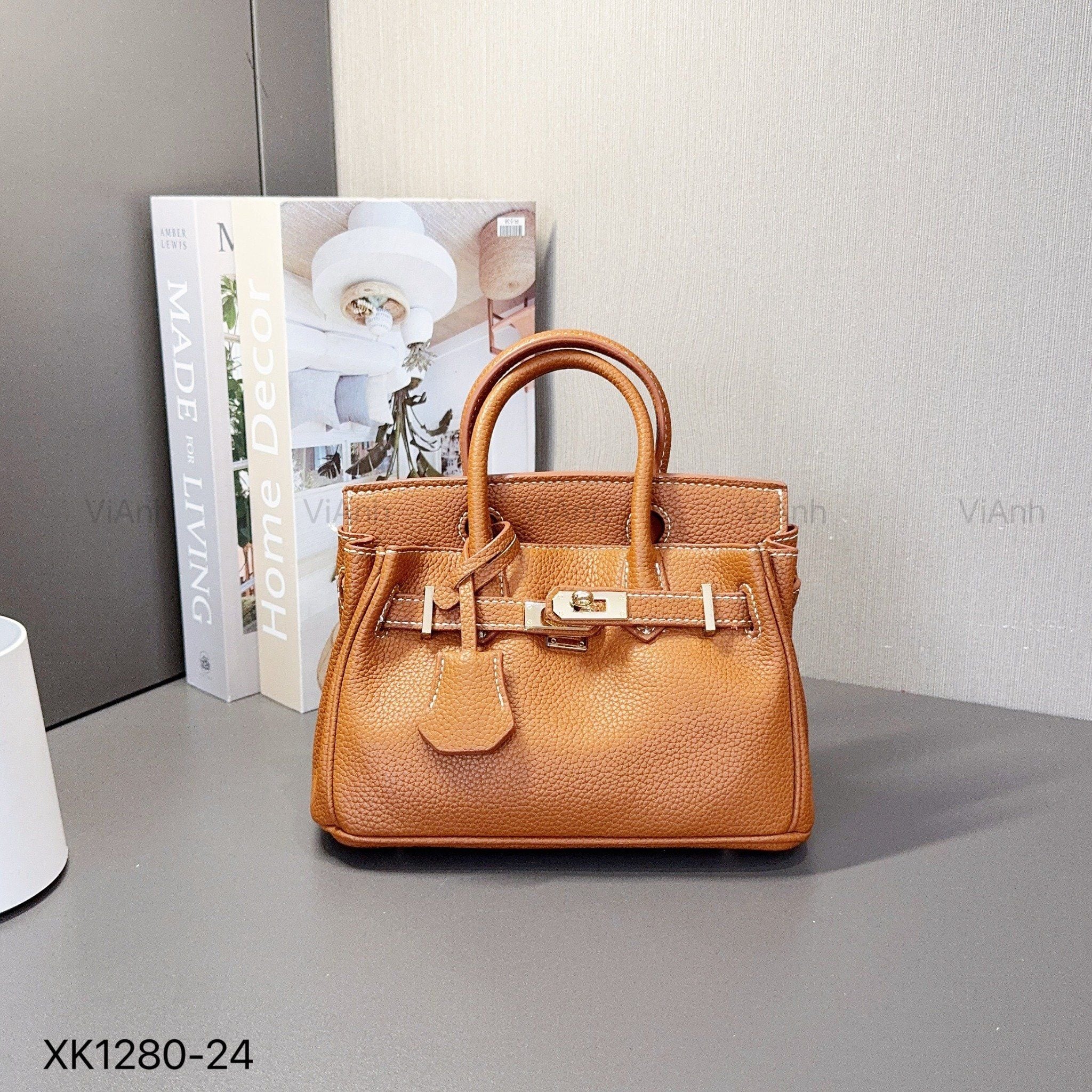 Túi xách NRETRO chữ nhật xách tay da vân CĐC CHR da / 20x14 / NÂU