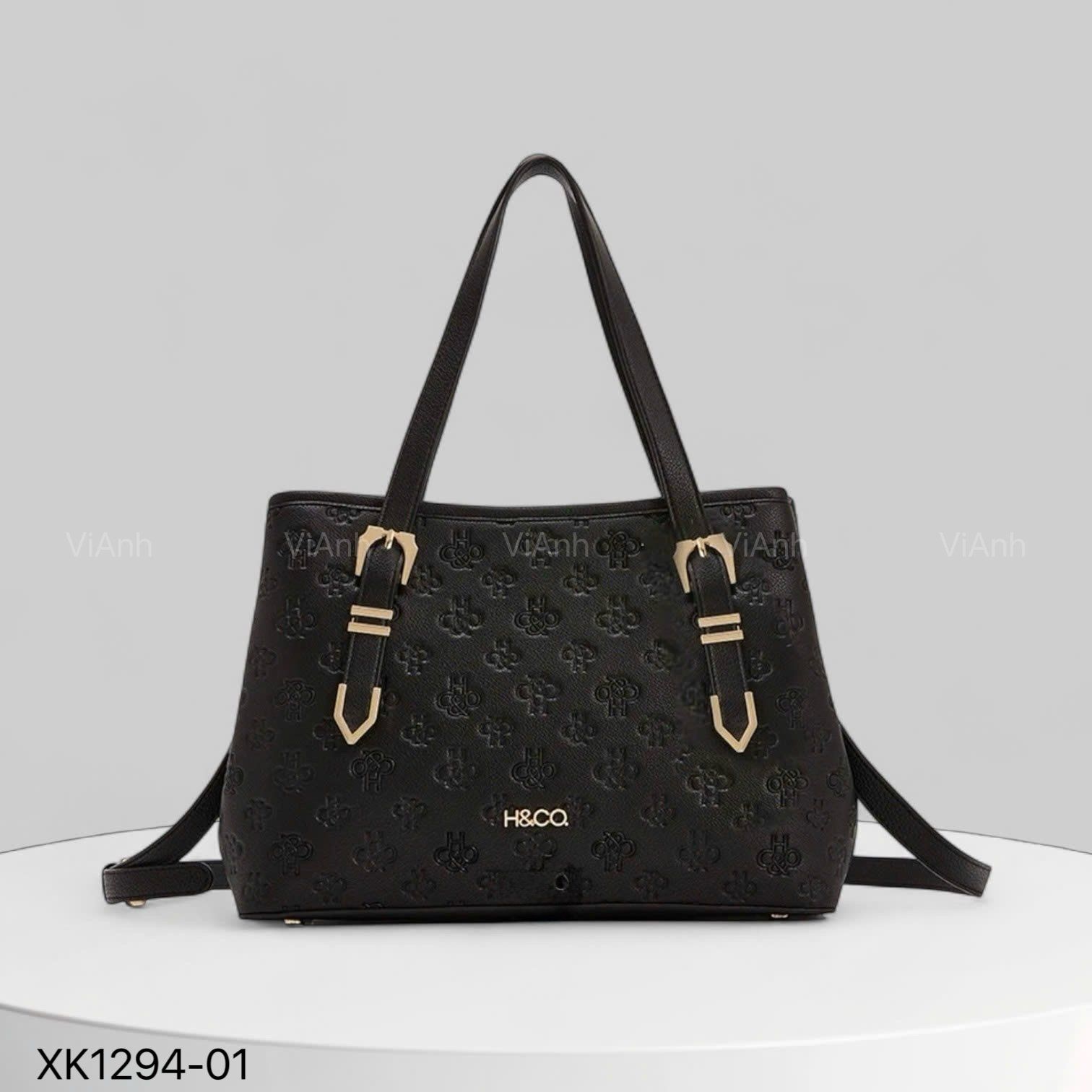 Túi xách D94 style Âu Mỹ phom thang xách tay vân chữ dập chìm CĐC XK1294 / m26 đ31 c22 / ĐEN