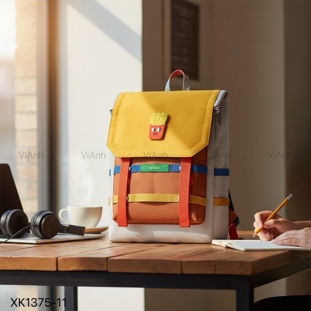 Balo B75 Mr.ACE vải dù XK1375 / 38x46 / XÁM PHỐI NÂU