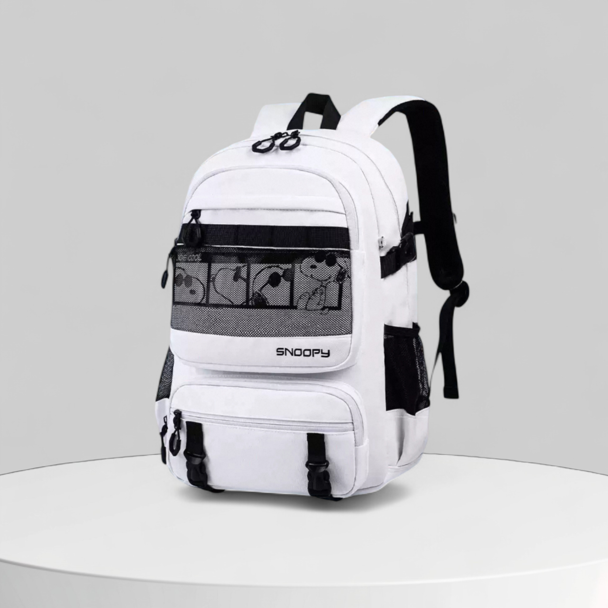 Balo Snoppy vải dù / 30x46 / TRẮNG