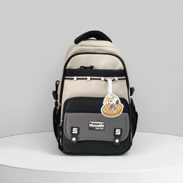 Balo Snoppy vải dù CHR / 30x43 / ĐEN PHỐI TRẮNG