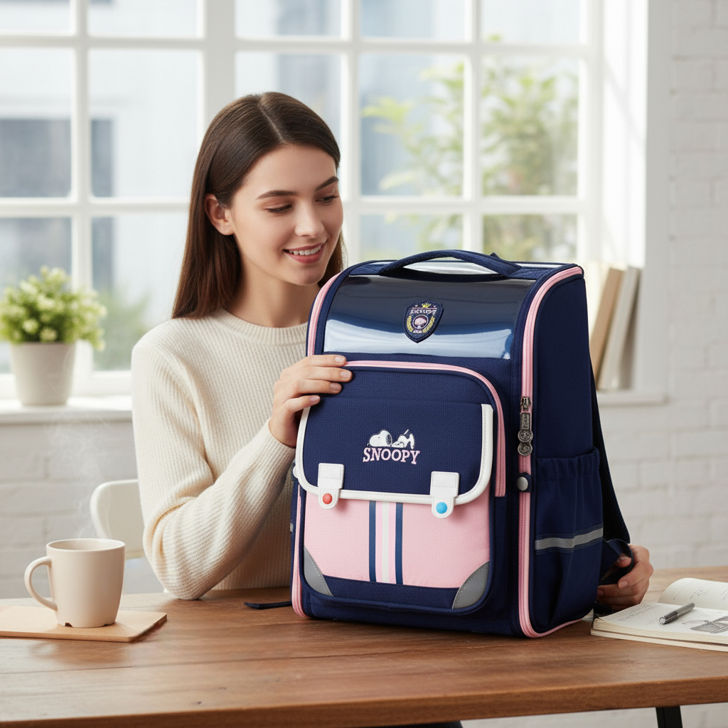 Balo Snoppy vải dù / 25x35 / TÍM - XANH