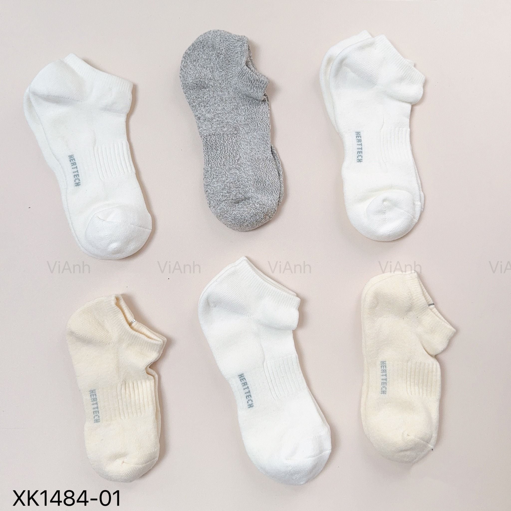 Set 5 đôi tất cổ ngắn màu sáng Uni