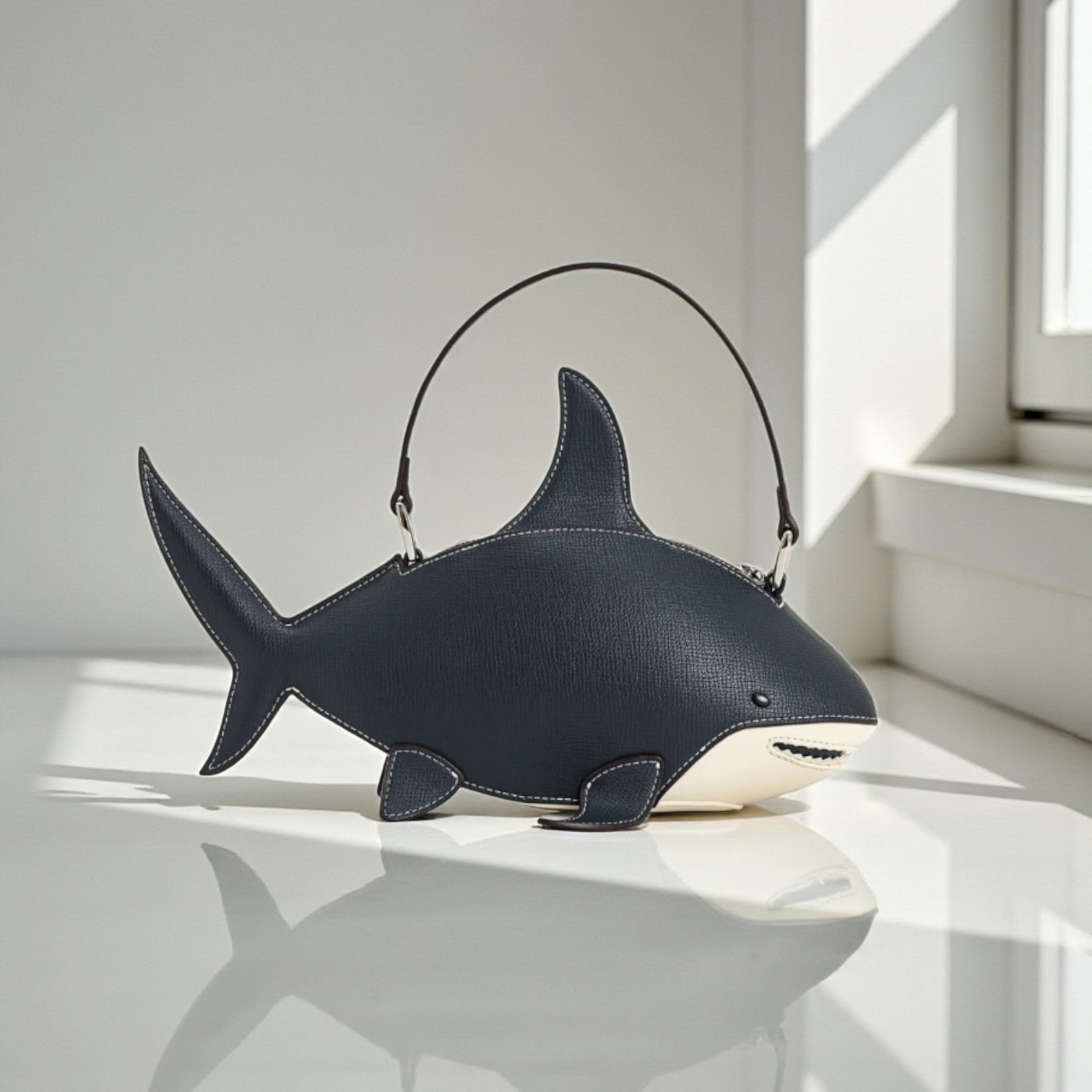 Túi P14 xách tay cá mập xanh trắng JW Pei / ngang 26 x 12 / XANH TRẮNG - XANH TRẮNG