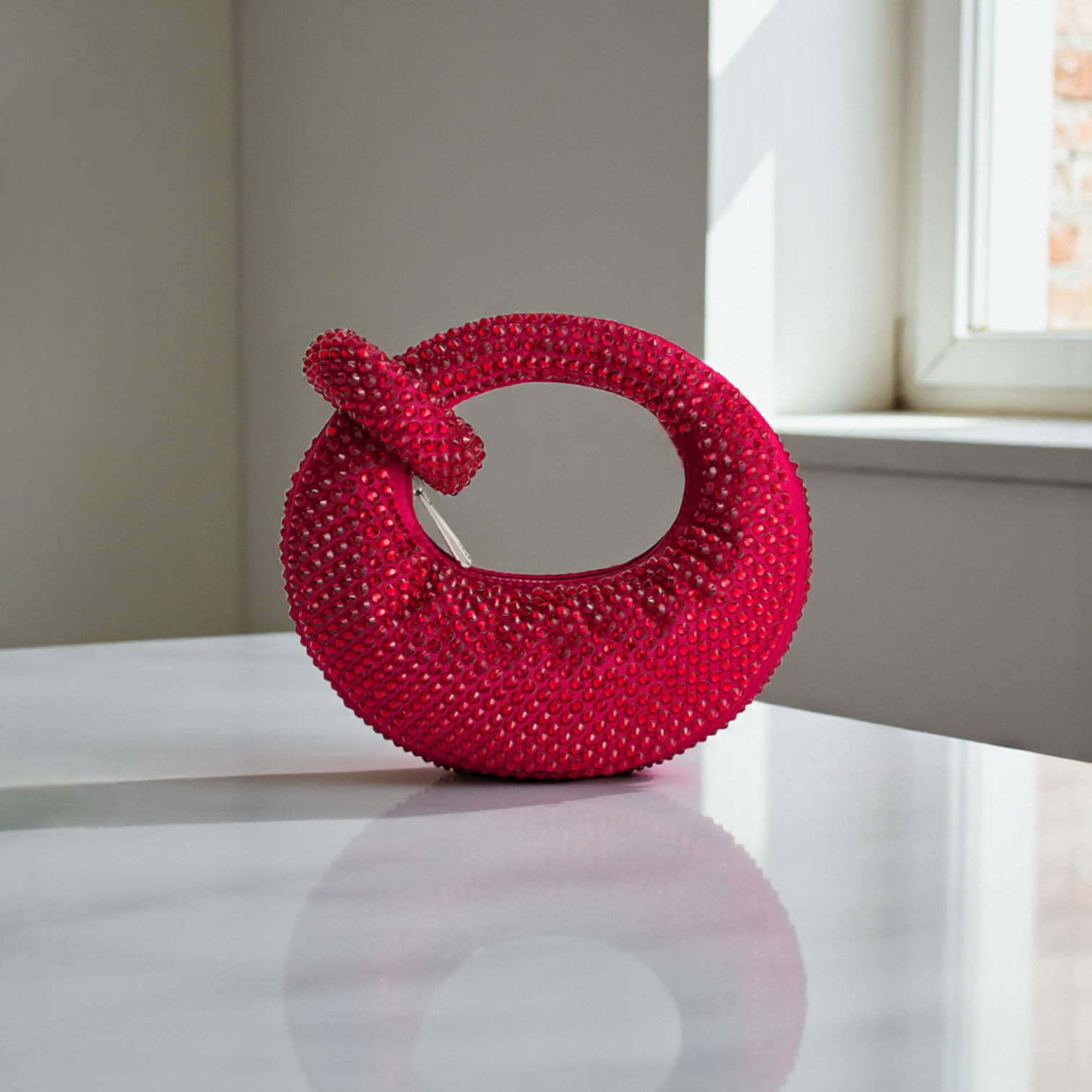 Túi phom tròn mini JW Pei XK1531 / 20x16 / D31 đỏ đính đá - B31 đồng đính đá