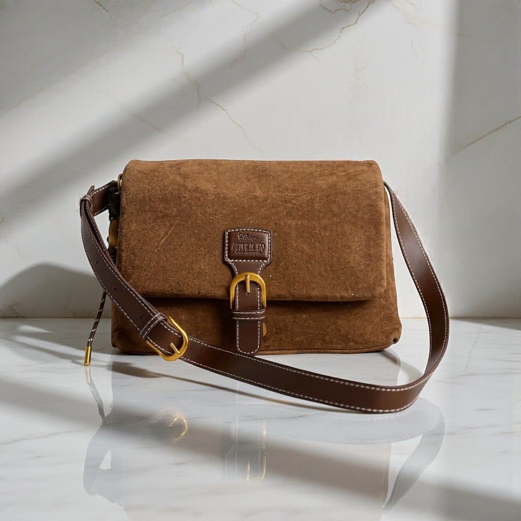 Túi xách DN phom thang da lộn đeo chéo CHR / m23 đ29 c20 / NÂU