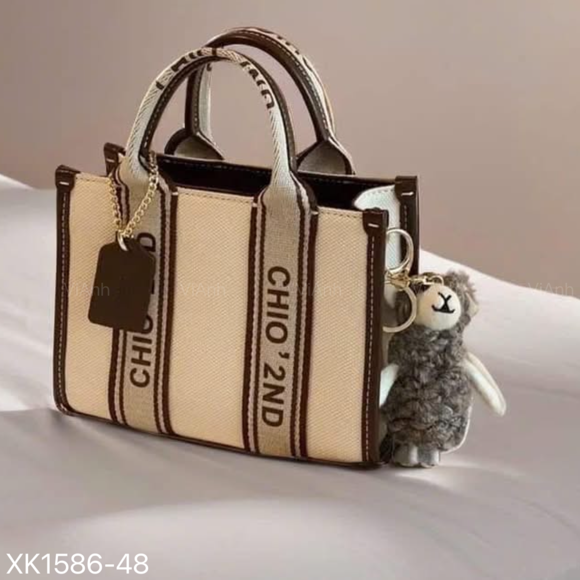 Túi B495 xách Chio phom chữ nhật CĐC, CHR XK1586 / 19x14 / TRẮNG PHỐI NÂU