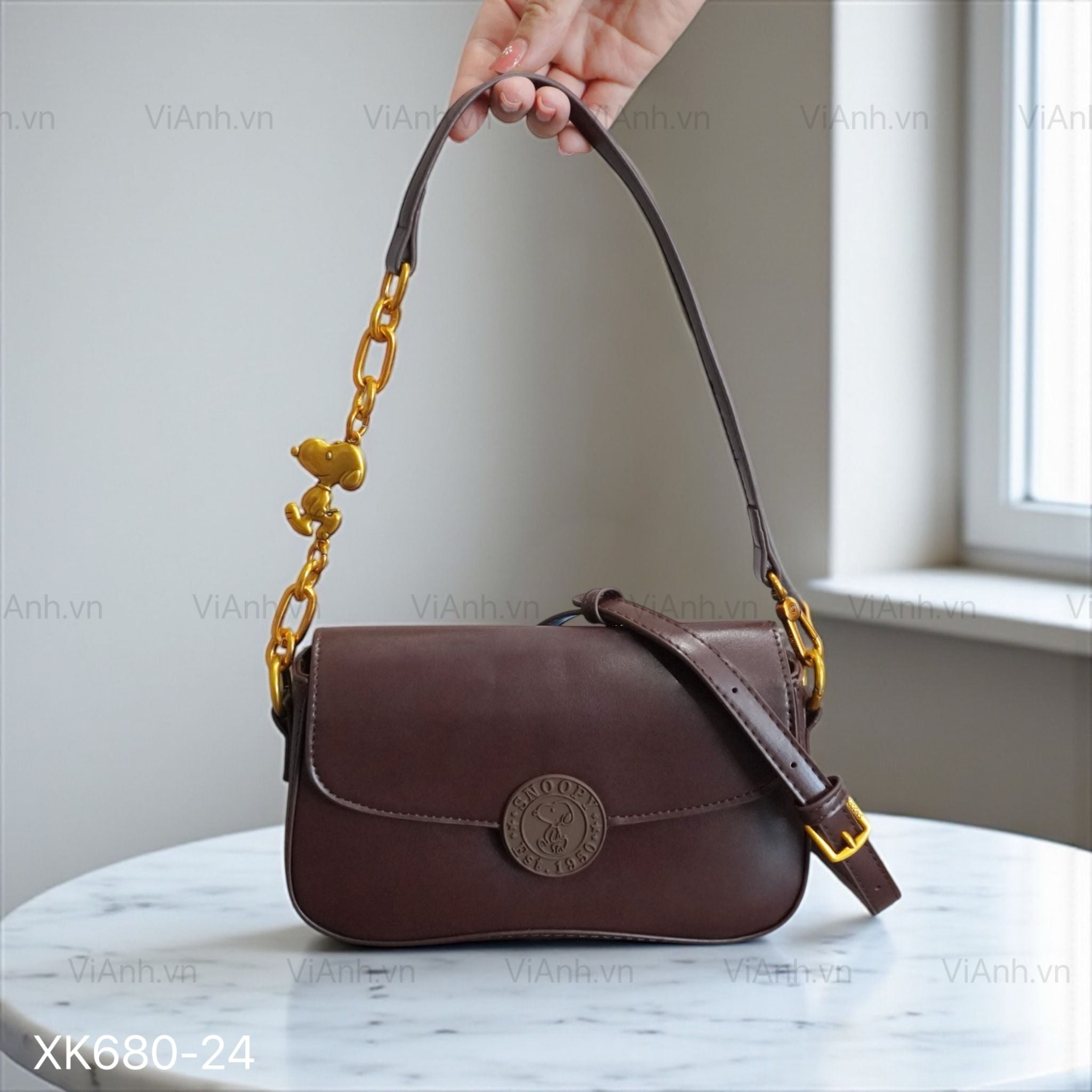 Túi xách XK680 chữ nhật 2 dây B25 / 22x14 / NÂU ĐỎ