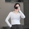 Áo thun D66 gân dài tay cổ polo style Âu A6166 / TRẮNG