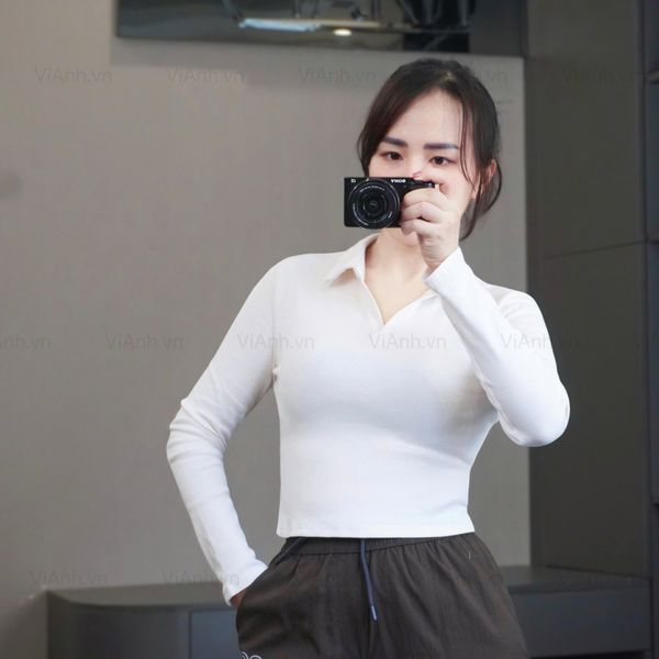 Áo thun D66 gân dài tay cổ polo style Âu A6166 / TRẮNG