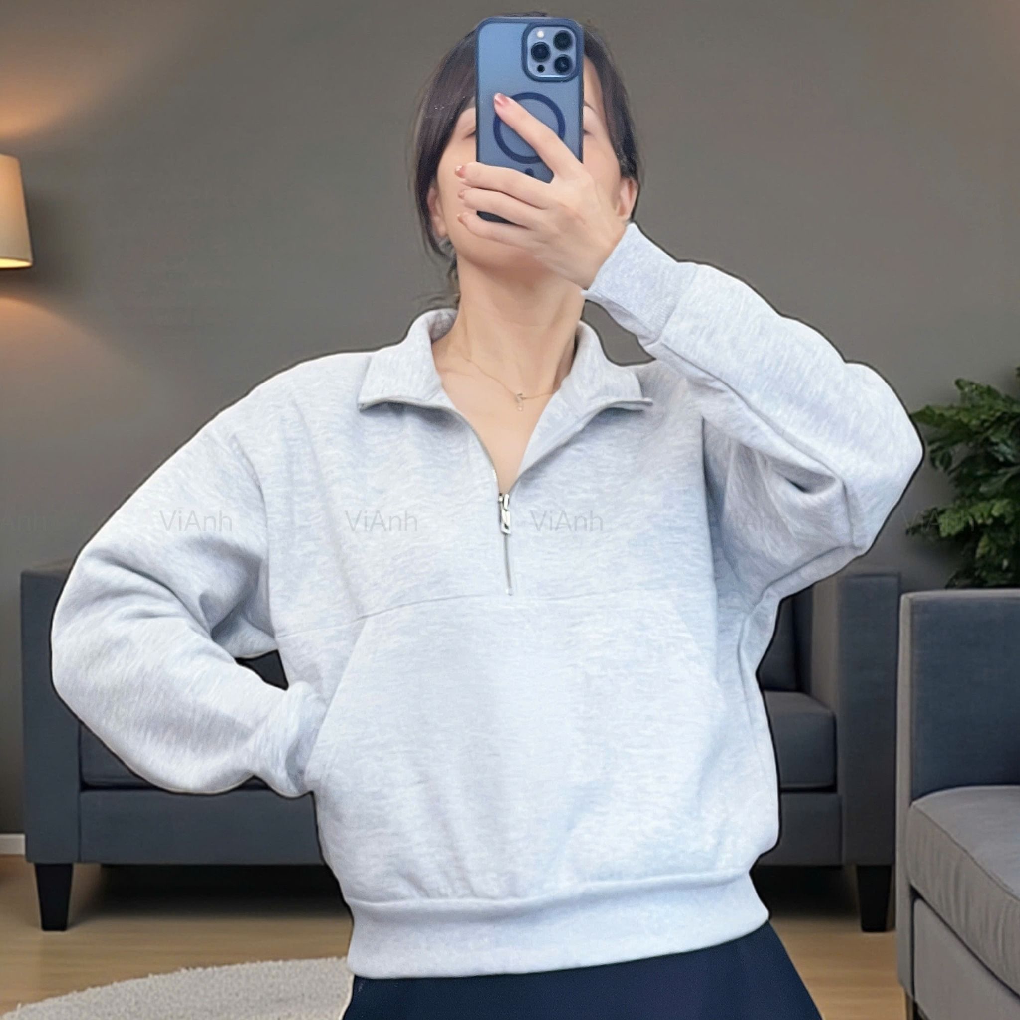 Áo A50 hoodie khoá cổ G.J A5550 // XÁM