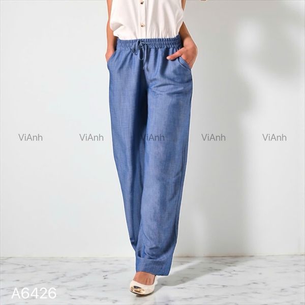 Quần Q6 jeans ống rộng style Uni A6426 / XANH