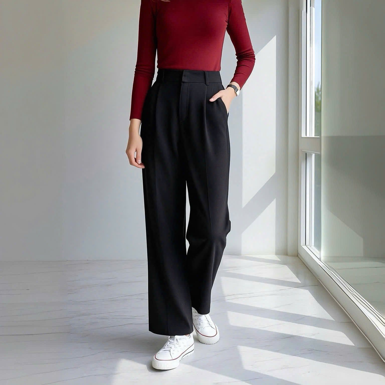 Quần H7 ống rộng dáng vừa kiểu Hàn A6307 / ĐEN