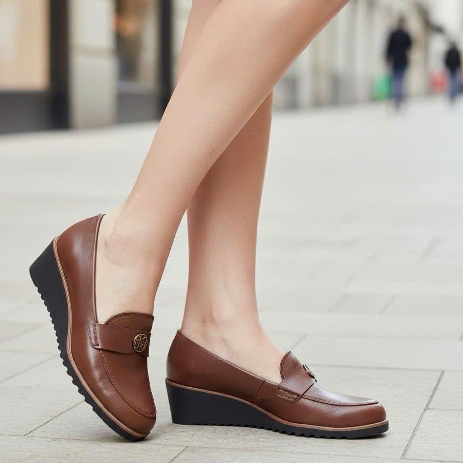 Giày lười slip-on đế cao style US UK / NÂU