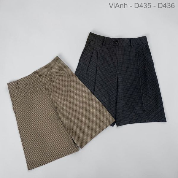 Quần Short lửng style Hàn / D435 NÂU KẺ - D436 XÁM KẺ