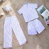 SET đồ ngủ 3 món pijama style Hàn / D681 tím kẻ , D682 hồng kẻ