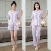 SET đồ ngủ 3 món pijama style Hàn / D681 tím kẻ , D682 hồng kẻ